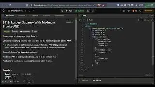 Longest Subarray with Maximum Bitwise AND | LeetCode 2419 Solution | C++