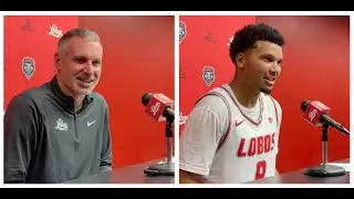 UNM Lobo coach Eric Olen and senior guard Chris Howell after beating UC Riverside 82-68 (11/11/25)