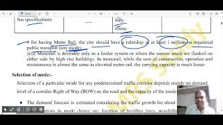 Unit 02 | Part 01 | Metro System and Engineering | Civil Engineering Aspects | Selection of mode