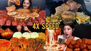 Asmr | mukbung | 4x speed | chicken spicy | burger juicy | quesadilla | indian | tebokki korean 
