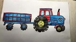 The Blue Tractor has been painted. Cartoon for children. How to draw a Blue Tractor.