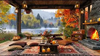 Sunny Spring Forest View at Cozy Coffee Shop Ambience 🌺 Warm Jazz Instrumentals Music for Relaxation