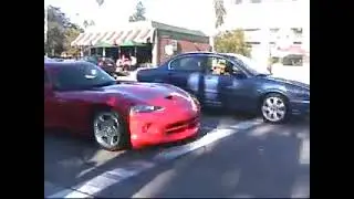 red fireball Dodge Viper GTS R smoking through streets of LA