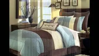 Best discount, Legacy Decor 8 Pieces Blue Beige Brown Luxury Stripe Comforter