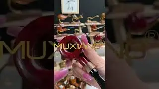 MUXIANG Smooth Cherry-red Bent Tulip Billiard Tobacco Pipe with Horn
