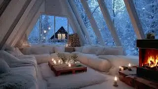 🎹🥂 Serene Winter Lounge | Snowy Window & Gentle Piano Music (10 Hours) | Deep Sleep & Stress Relief