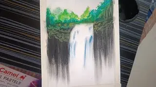 #oilpasteldrawing #waterfall #waterfall in oil pastel #simple technique on oil pastel#easy oilpastel