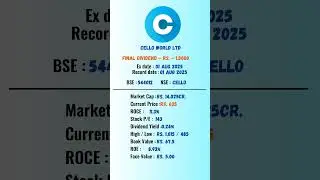 Cello World Ltd latest news | Ex-Date: 01 AUG 2025 | #stockmarket #shots #dividendpayingstocks