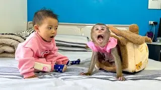 Diem was surprised to see Monkey Kaka had a new bed.