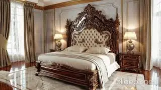 Hand-Carved Teakwood King Bed in Antique Gold Finish Sovereign Majesty Collection by Lanco Furniture