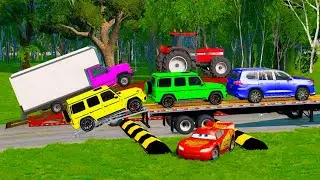 Flatbed Truck Mcqueen | Transportation with Truck - Pothole vs Car #17 - BeamNG.Drive