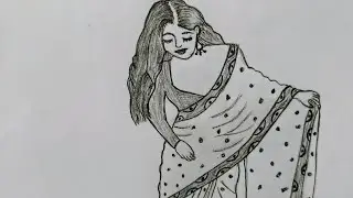 How to draw beautiful women indian wearing saree #ruchikaartcreation #drawing #easyartlover #art 