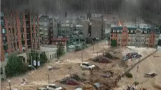 Today, Massive Flooding in Tunisia, vehicles swept away by floods in Monatsir