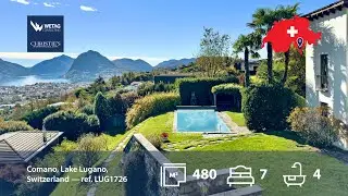 Villa in Lugano-Comano, in der Schweiz, mit Aussenpool & herrlichem Blick auf den Luganersee