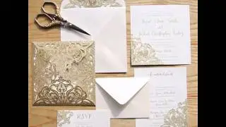 elegant and luxury pale gold glitter wedding invitations with glitter mirror paper bottom EWWS191