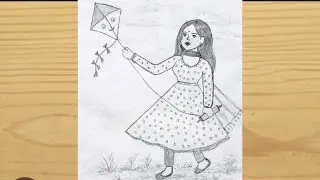 Happy Makar Sankranti Drawing Easy Step |How To Draw Maker Sankranti Drawing | Cute girl flying kite