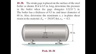 The strain gage is placed on the surface of the steel boiler as shown. If it is 0.5 in. long, dete