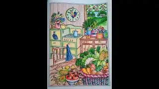 Teresa Goodridge - Country Kitchen Charm, Table and vegetables, part 3/3, #coloring, #kitchen