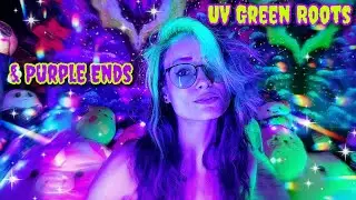 NEON GREEN ROOTS & PURPLE TIPS! Hair Dye Touch Up August 2023 | Astral Artist 