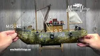 Modellino Vintage Barca d&rsquo;epoca in legno da collezione