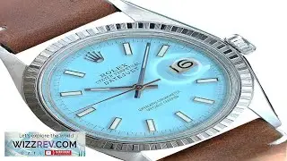 Rolex Mens Datejust Steel Powder Blue Dial Leather Band 36mm Watch