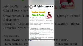 Hiring for Assistant Professor | Digital Forensics #job #jobs