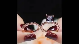 Sterling Silver Elegant Halo Design Radiant With Round Cut Chocolate Wedding Ring Set
