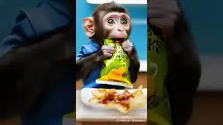 cute monkey eating potato