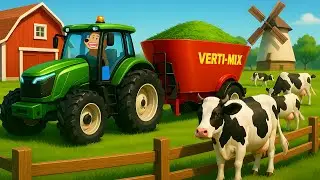 Tractor Work Day 🚜 🌿 | Mixing and Feeding Grass to the Farm Cows 🐮 | Sunny Bear Farm