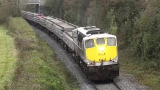 Irish Rail 075 with Materials Train at Dunbell 18-10-2014