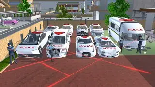 Collection of White Police cars, a bus at boy's home near cherry cat cafe🚓🚔🚨 sakura school simulator