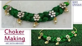 How To Make Silk Thread Choker Necklace At Home |ART WITH ABHIJEET |Kundan Necklace