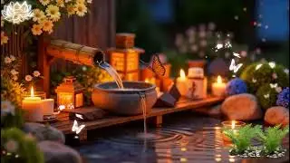 Bamboo Water Fountain + Healing Piano Music 🌿 Meditation Space for Deep Sleep, Stress Relief, Relax
