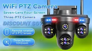 DIFANG 35MP WiFi IP Camera 4 Screens 7 Lens 10X Zoom Outdoor Wireless PTZ Security Cam CCTV