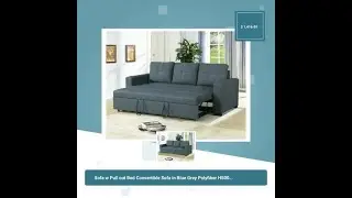 Sofa w Pull out Bed Convertible Sofa in Blue Grey Polyfiber HS00-F6532