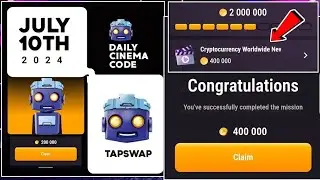 Tapswap Cinema Stream Code Today | 400,000 Coins July 10th 2024