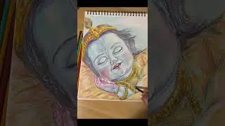 Quick pencil drawing and color pencil portrait of baby Krishna sleeping (proj 169)