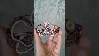 Copper wire wrap cuff bracelet with orchid Rose quartz bracelet