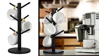 MyLifeUNIT Wooden Mug Holder Trees with 6 Hooks
