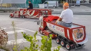 Modeltruck Peterbilt and Scania with Dad and Son