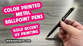 Printed Metal Ballpoint Pens | Printed Logo on Metal Twist Pens | Black Metal Pen with Gold Accent