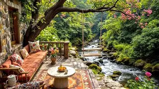 Breeze Morning Jazz 🌿 Smooth Jazz Music and Flowing Water Sounds at a Forest Retreat by the Stream