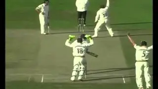 Phil Mustard takes his first wicket
