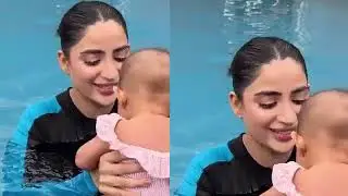 Saboor Ali Enjoying Pool Party With 4 Month Old Daughter Serena | Celebrity Baby Moments 2025