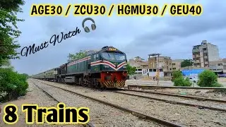 8 Trains through pass from Malir Railway Station || AGE30, ZCU30, GEU40 & HGMU30 || Pakistan Railway