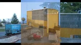 N Scale Model Train Scenery - yellow industrial office building diorama from PikeStuff Kit