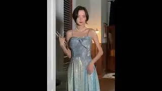 Shiny#@#@ Starry Sky Blue Spaghetti #Straps#@#@# Prom Dress Bow Tie Off Shoulder Long Dress ###
