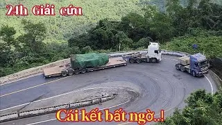 GIẢI CỨU XE ĐẦU KÉO KHÔNG THỂ VƯỢT QUA KHÚC CUA GẤP TRÊN ĐÈO HẢI VÂN