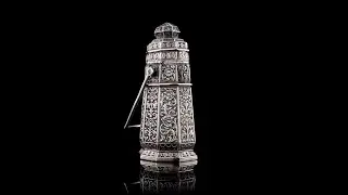 ANTIQUE 19thC RARE INDIAN COLONIAL CUTCH SOLID SILVER BOX  TEA CADDY c.1880