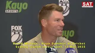DAVID WARNER at the Kayo Summer of Cricket Sydney launch media conference, 13 Oct., 2025. #SATnews